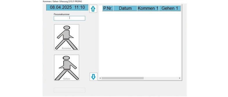 Software-Oberfläche der Personenzeiterfassung: Kommen- und Gehen-Zeiten